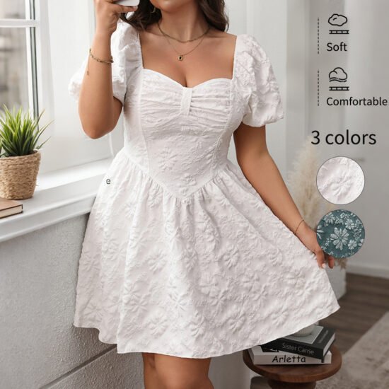 O1CN01Bpl1Tw1z1aShG1qMt_2923906654-0-cib.jpg French Square Neck Dress Casual A-Line Dress in Sea Blue